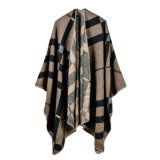 Women's Color Block Open Front Blanket Poncho Checked Reversible Cashmere Like Cape Thick Winter Warm Stole Throw Poncho Wrap Shawl (SP244)
