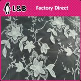 White 3D Embroidered Polyester Lace Fabric