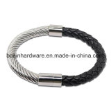 Stainless Steel Leather Coil Cable Bracelet