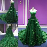 Ruched Sweetheart Tulle Green Handsewn Leaves Ladies Party Evening Gown