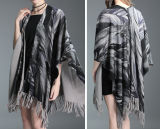 Womens Cardigan Wraps Winter Knitted Leaves Printing Sweater Poncho Shawl (SP621)