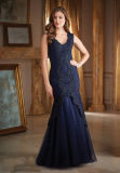 Beading Lace Ladies Mermaid Mother Dress Navy Blue Evening Gown