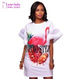 Flamingo Ruffle Sleeves White Graphic T-Shirt Dress L611