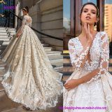Deep V-Neck Sexy Ball Gown Wedding Dress with Monarch Train