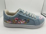 Classical Washed Denim Casual PVC Fashion Women Flower Embroidery Leisure Shoes