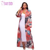 Royalty Salmon Floral Print Belted Luxe Long Duster