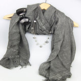 Grey Polyester Ripple Fashion Scarf for Women, Fashion Accessory Shawls