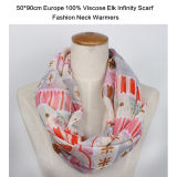 Europe Style Lady Fashion Viscose Infinity Scarf with Elk Printed Muffler