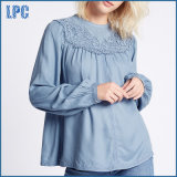 Embroidered Lace Front Long Sleeve Blouse