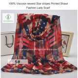 100% Viscose Newest Star Stripes Printed Shawl Fashion Lady Scarf