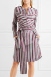Dongguan Clothing Factory Tie-Front Striped Cotton Shirt Dress