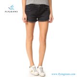 Fashion Ladies/Women Black Skinny Whisker Frayed Cuffs Jeans Mini Pants Denim Shorts by Manufacturer