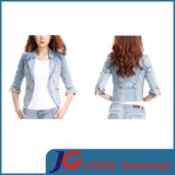 Short Sleeve Full Button Pocket Girl Jacket Jeans Clothing (JC4072)