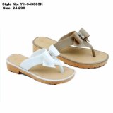 Bowknot PVC Upper Strap Low-Heeled Girls Slippers with Rhinestone