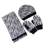 Leopard Jacquard Knitted Hat, Glove and Scarf (JRK112)