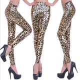 New European and American Punk Style Leopard Big Sized Leather Leggings in Autumn