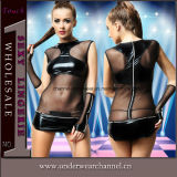 Sexy Transparent Hot Women Sexy PU Leather Lingerie Dress (TLQZ11429)