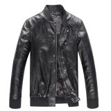 New Fashion Winter European Style Stand Collar Zip Cuffs Men Burgundy Biker Genuine Leather Jacket