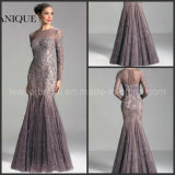 Full Sleeves Sheer Neck Purple Lace Janique Evening Dresses W308