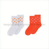 Pure Color with Heart Patten Baby Cotton Dress Sock