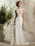 See Through Cap Sleeve Bridal Dress Lace Wedding Gown