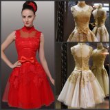 Short Bridesmaid Dress Gold Red Lace Bridal Wedding Dress H1312