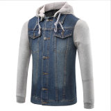 Hooded Leisure Contrast Color Fastener Jean Jacket for Man's Clothes