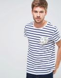 Wholesale Men's Blue and White Striped T Shirt with Pocket