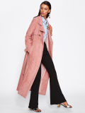 Gun Flap Detail Suede Belted Women Casual Trench Coats Wholesale