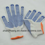 Anti Slip Seamless Bleached White Cotton Blue PVC Dotted Gloves