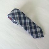 High Quality Check Design White with Dark Blue Men's Woven Silk Neckties