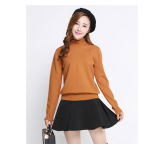 Edges Flounce Design One Size Woman High Collar Long Sleeve Ribs Fashionable Knit Pullover Slim Fit Waist Sweater