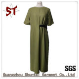 100%Cotton Casual Comfortable Round Neck Long Skirt with Belt