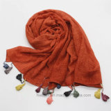Plain Color Acrylic Fashion Scarf with Crinkle Effect&Tassels (Hz01)