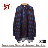 Fashion Women Casual Button Polyester Striped Shirts with Long Sleeve