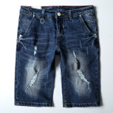 Medium Length Blue Jeans with Broken Washing for Man (HDMJ0036-18)