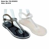 Simple Ladies Women Flat Clip Toe PVC Sandals with Rhinestone