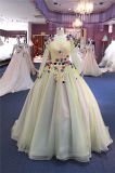 Long Sleeve Yellow Flower Party Formal Prom Evening Gowns