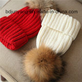100%Acrylic Cheap Fur POM POM Beanie Knitted Hats