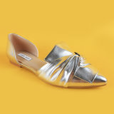Women Silver Metallic Flat Heel Pointed Toe Sandals for Lady