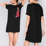 Fashion Women Leisure Casual Flower Embroidery Shirt Dress