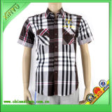 New Design Casual Grid Short-Sleeved Mens Shirts with Embroidery