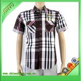 New Design Casual Grid Short-Sleeved Mens Shirts with Embroidery