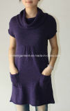 Women Knitted Round Neck Short Sleeve Long Dress (L15-102)