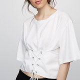 Lace up Corset Crop Top White Blouse T-Shirt New