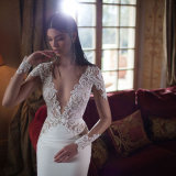 2017 Lace Long Sleeves Deep V-Neck Sexy Wedding Dress (Dream-100104)