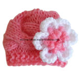 Hand Knitted Newborn Baby Winter Beanie Hat with Flower