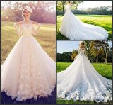 A-Line Bridal Ball Gown Plus Size 3/4 Sleeves Wedding Gown D09