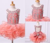 Pink Scoop Beaded Ball Flower Girl Dresses