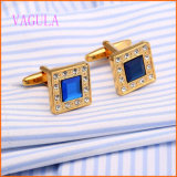 VAGULA Gold Plated Copper Wedding Fashion Blue Crystal Shirt Cuff Links